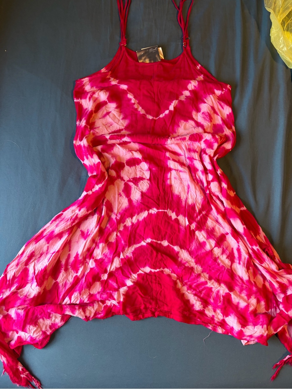 Exist Beach Tie-Dye Spaghetti Strap Dress in Hot Pink and Cream